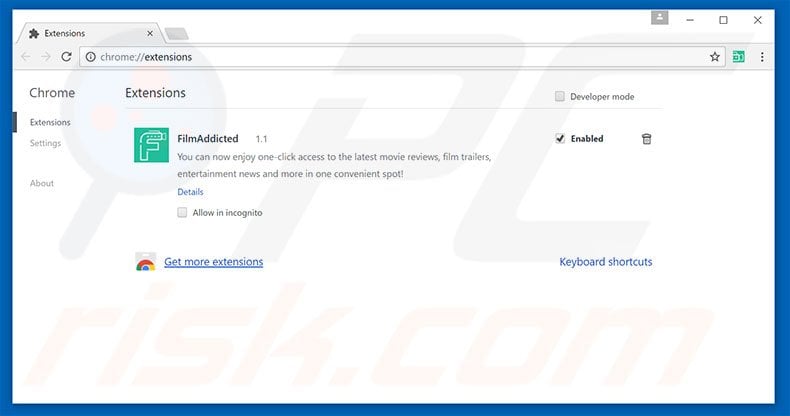 Removing film-addicted.com related Google Chrome extensions