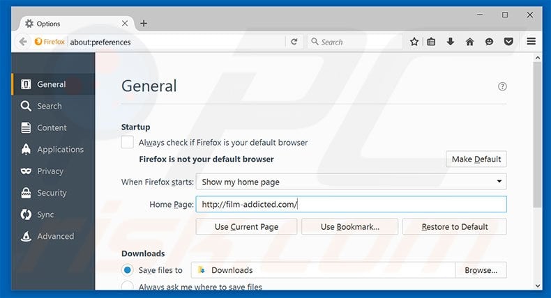 Removing film-addicted.com from Mozilla Firefox homepage