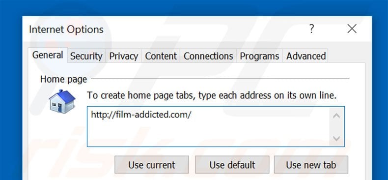 Removing film-addicted.com from Internet Explorer homepage