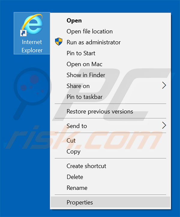 Removing news-cloud.net from Internet Explorer shortcut target step 1