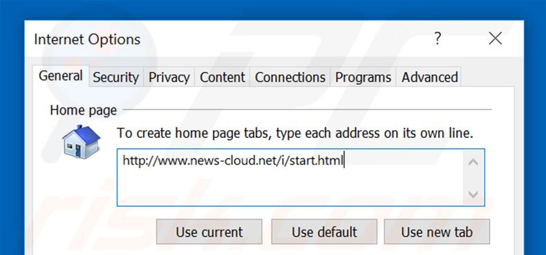 Removing news-cloud.net from Internet Explorer homepage