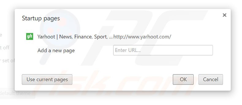 Removing yarhoot.com from Google Chrome homepage