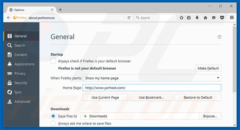 Removing yarhoot.com from Mozilla Firefox homepage