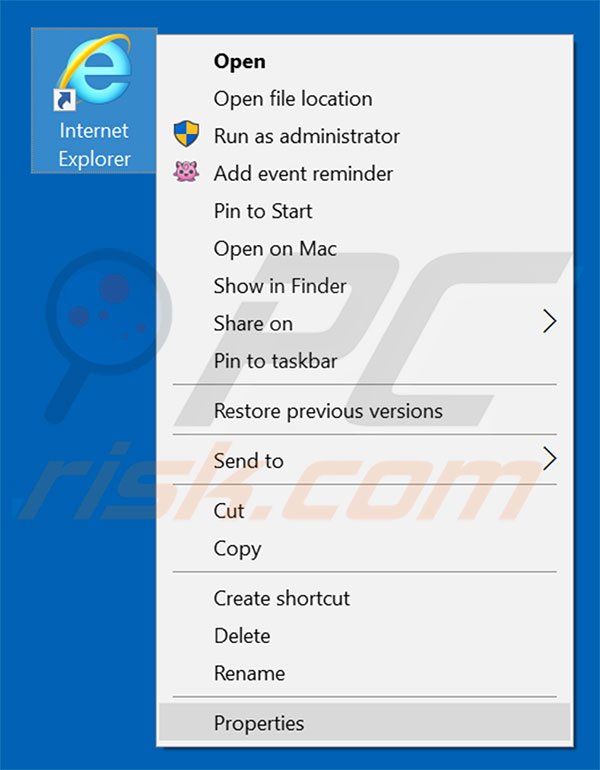 Removing yarhoot.com from Internet Explorer shortcut target step 1