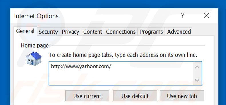 Removing yarhoot.com from Internet Explorer homepage