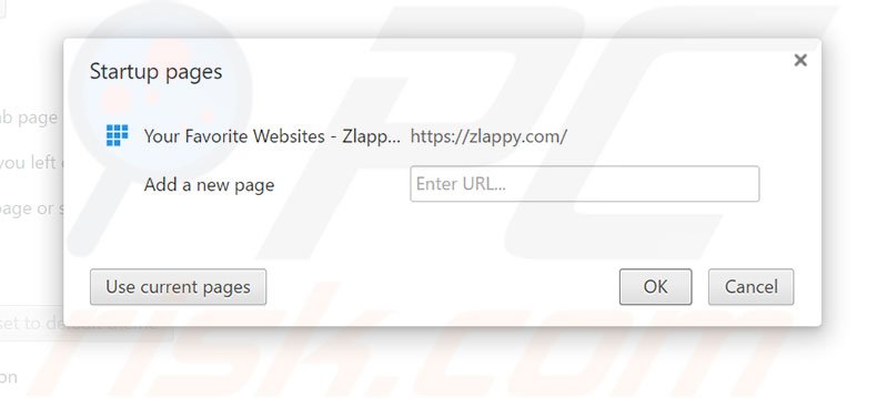 Removing zlappy.com from Google Chrome homepage