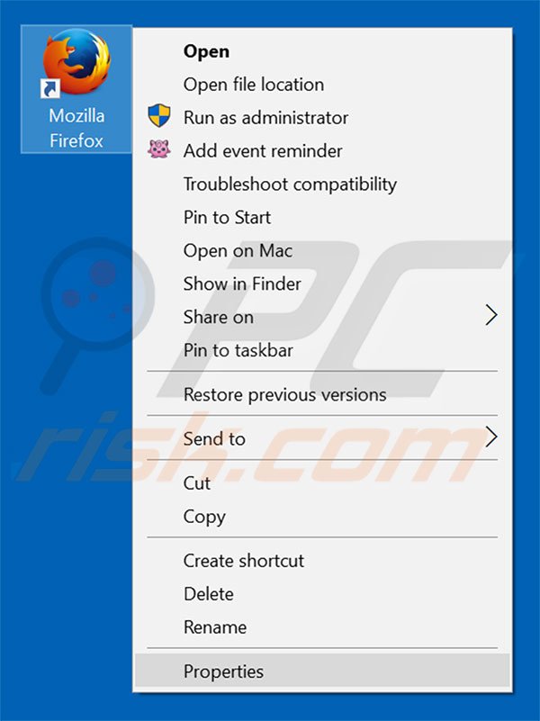 Removing zlappy.com from Mozilla Firefox shortcut target step 1