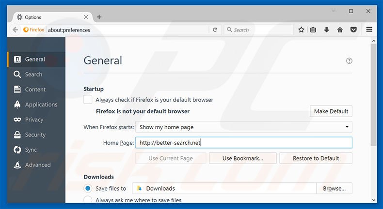 Removing better-search.net from Mozilla Firefox homepage