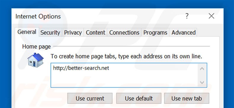 Removing better-search.net from Internet Explorer homepage