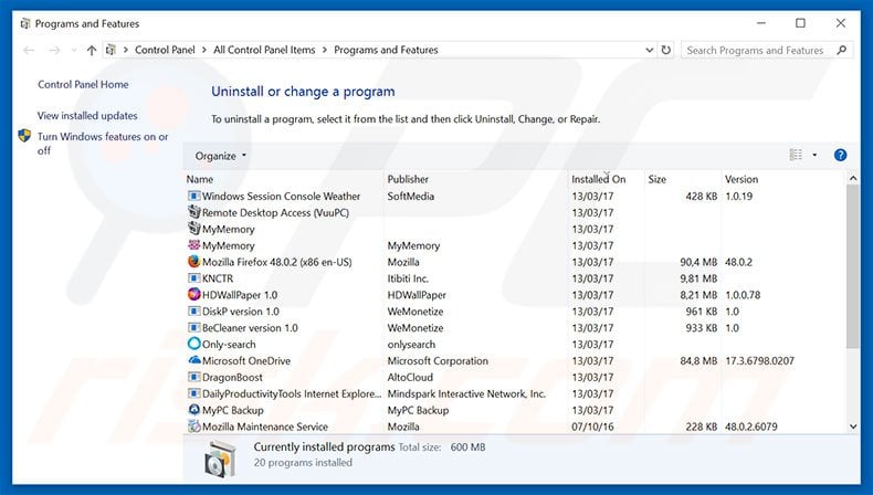 MarketTool adware uninstall via Control Panel