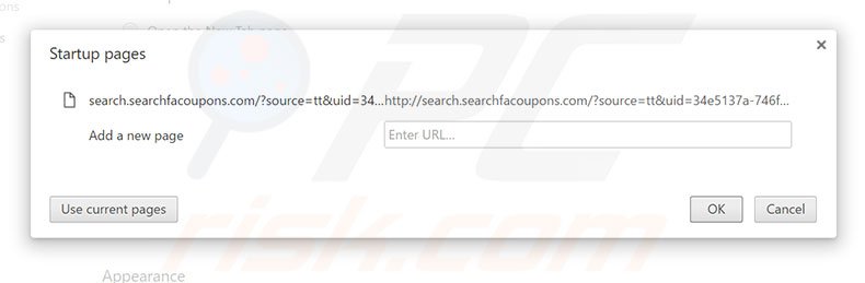 Removing search.searchfacoupons.com from Google Chrome homepage