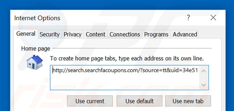 Removing search.searchfacoupons.com from Internet Explorer homepage