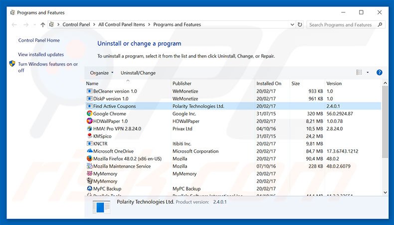 search.searchfacoupons.com browser hijacker uninstall via Control Panel