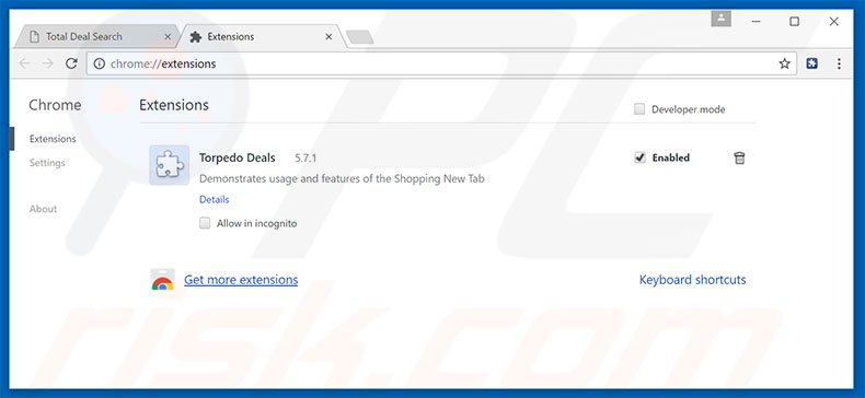 Removing Total Deal Search ads from Google Chrome step 2