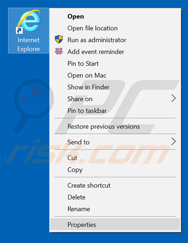 Removing search.downloaderpro.online from Internet Explorer shortcut target step 1