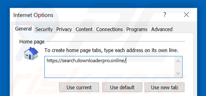 Removing search.downloaderpro.online from Internet Explorer homepage