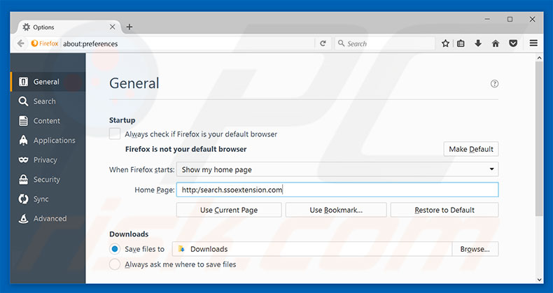 Removing search.ssoextension.com from Mozilla Firefox homepage