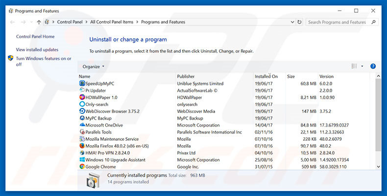 search.ssoextension.com browser hijacker uninstall via Control Panel