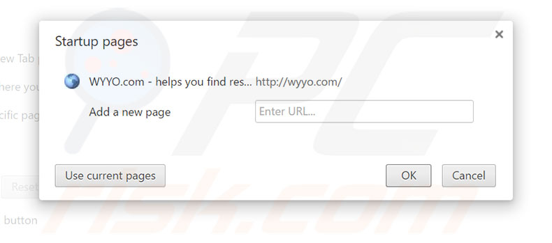 Removing wyyo.com from Google Chrome homepage