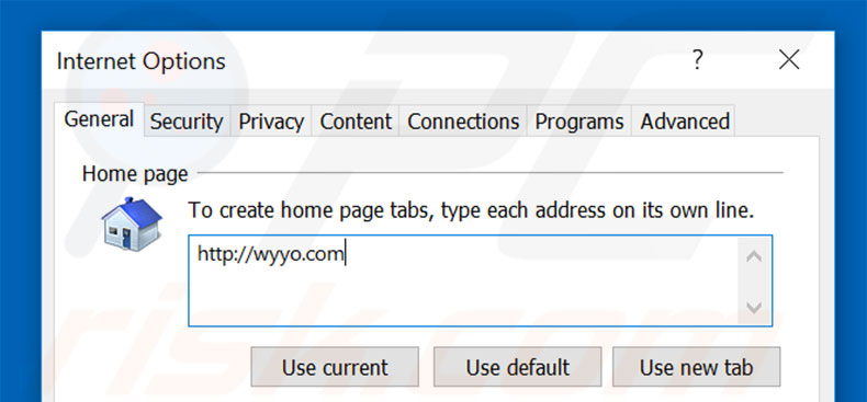 Removing wyyo.com from Internet Explorer homepage