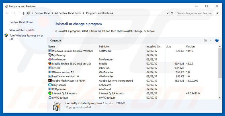 wyyo.com browser hijacker uninstall via Control Panel