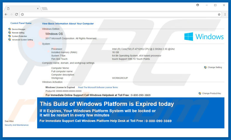 This Build of Windows Platform is Expired today adware