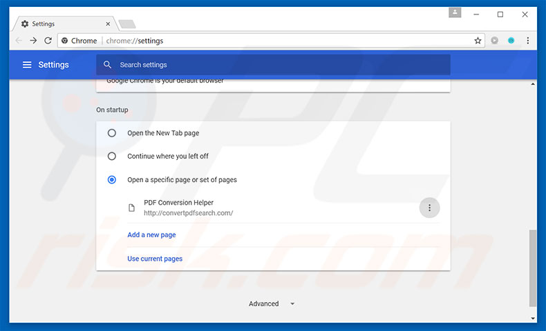Removing convertpdfsearch.com from Google Chrome homepage