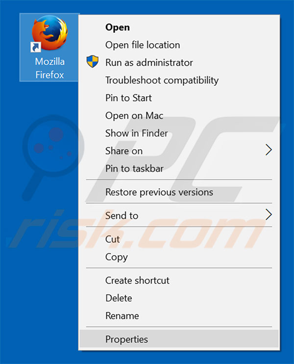 Removing convertpdfsearch.com from Mozilla Firefox shortcut target step 1