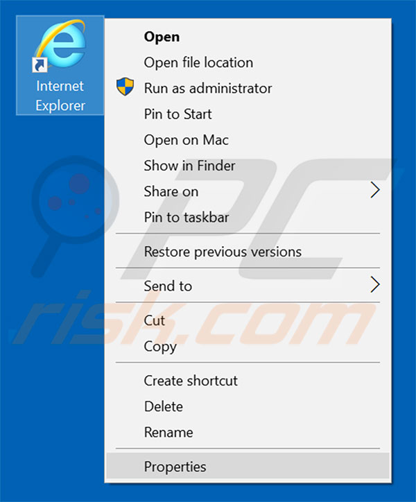 Removing convertpdfsearch.com from Internet Explorer shortcut target step 1