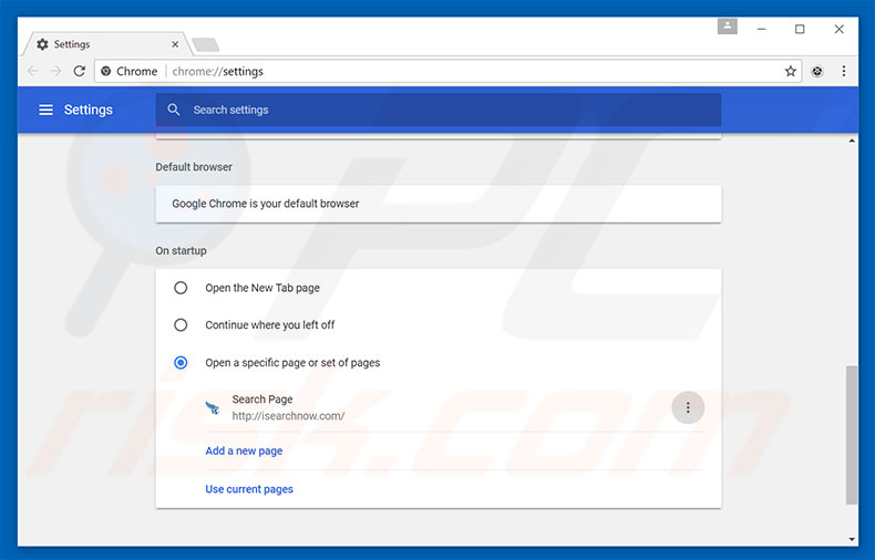 Removing isearchnow.com from Google Chrome homepage