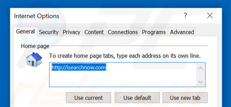 Removing isearchnow.com from Internet Explorer homepage