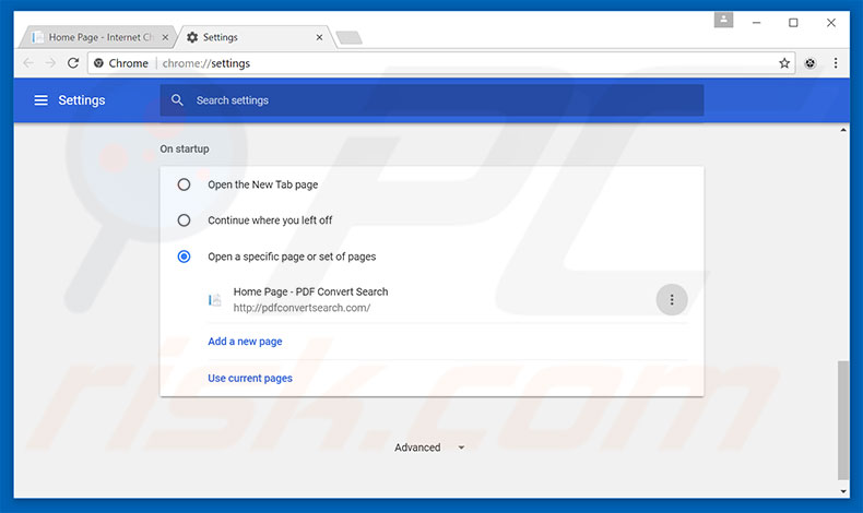 Removing pdfconvertsearch.com from Google Chrome homepage