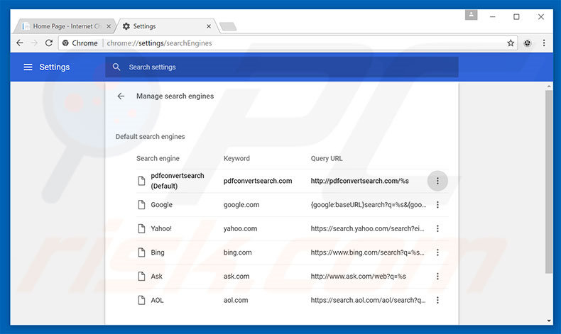 Removing pdfconvertsearch.com from Google Chrome default search engine