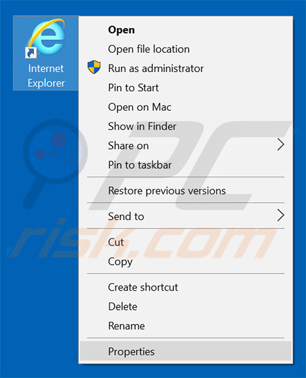 Removing pdfconvertsearch.com from Internet Explorer shortcut target step 1