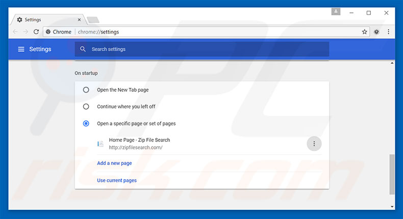 Removing zipfilesearch.com from Google Chrome homepage