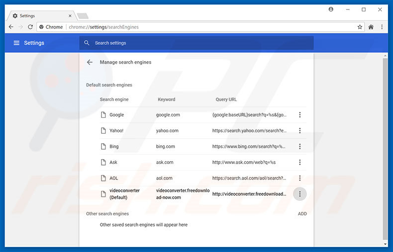 Removing videoconverter.freedownload-now.com from Google Chrome default search engine