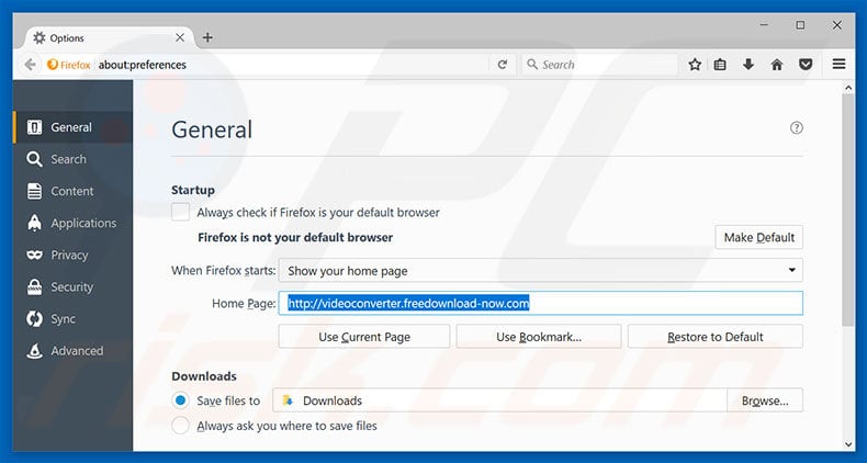 Removing videoconverter.freedownload-now.com from Mozilla Firefox homepage