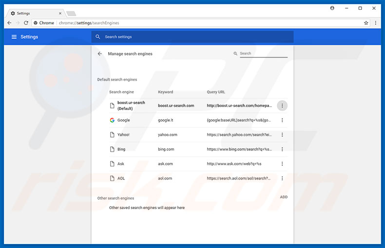 Removing boost.ur-search.com from Google Chrome default search engine