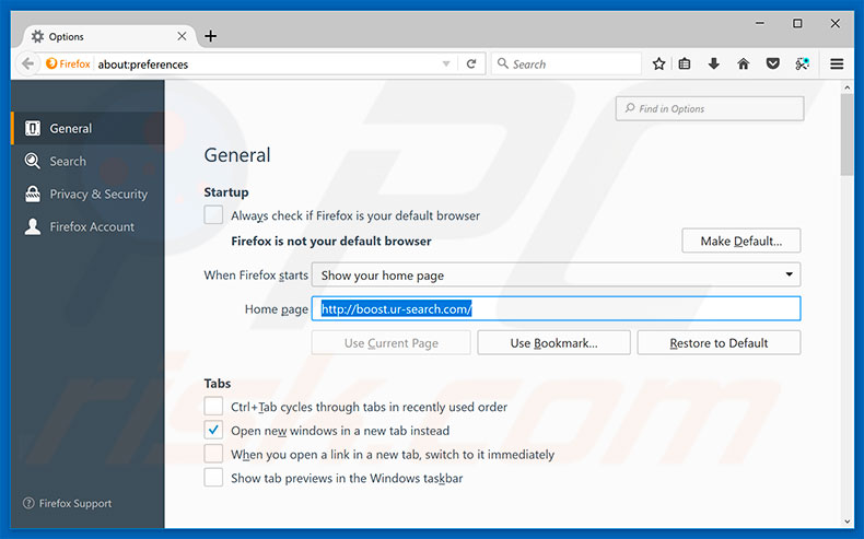 Removing boost.ur-search.com from Mozilla Firefox homepage