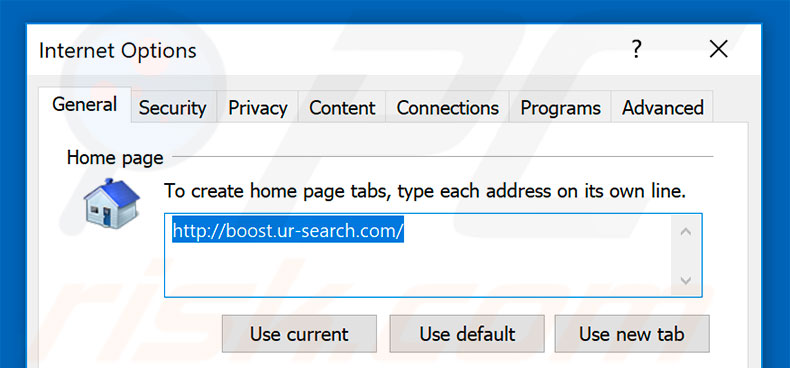 Removing boost.ur-search.com from Internet Explorer homepage