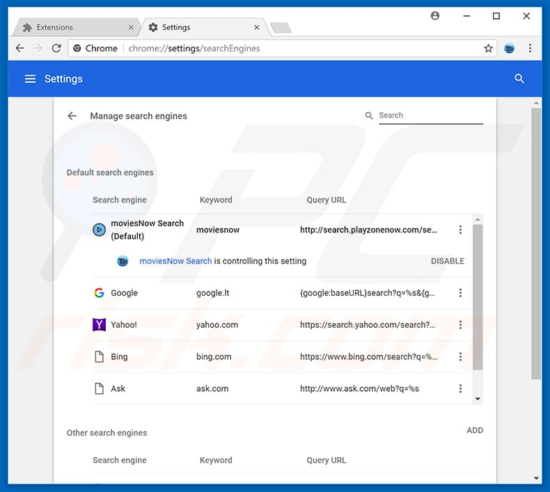 Removing search.playzonenow.com from Google Chrome default search engine