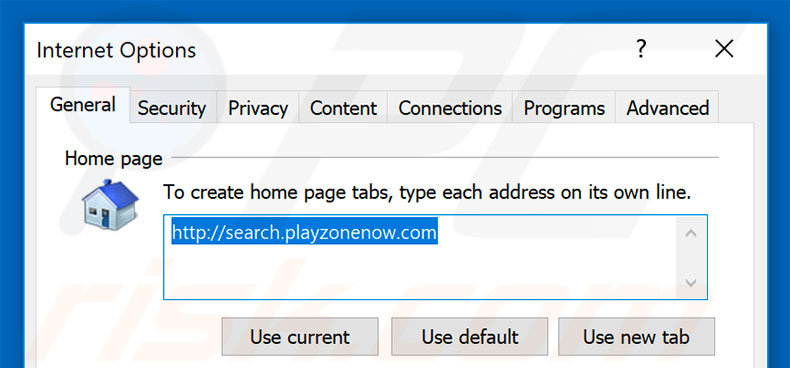 Removing search.playzonenow.com from Internet Explorer homepage