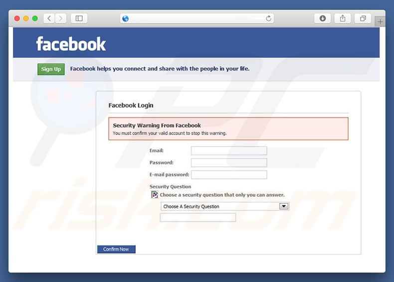 Pop-up window of using Facebook sign in option.