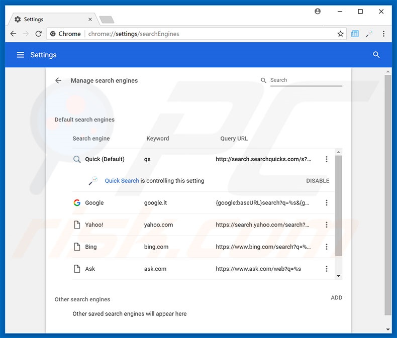 Removing search.hwallstreetwatch.co from Google Chrome default search engine