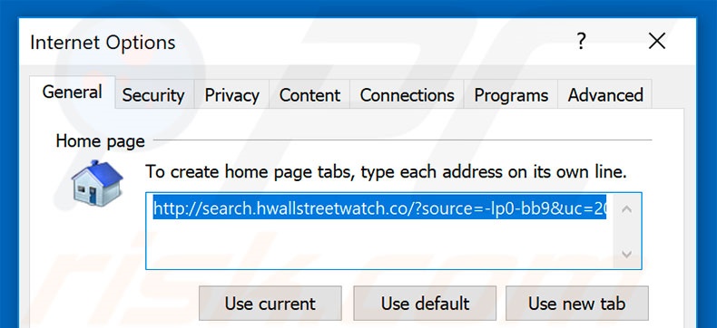 Removing search.hwallstreetwatch.co from Internet Explorer homepage