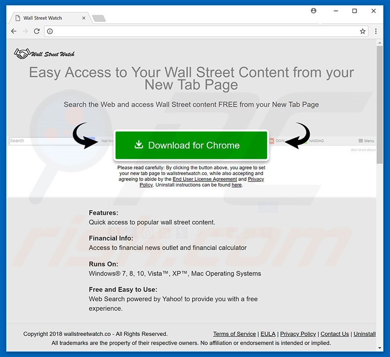 Website used to promote Wall Street Watch browser hijacker