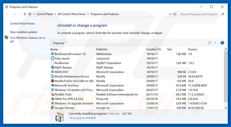 search.cleanmybrowser.com browser hijacker uninstall via Control Panel