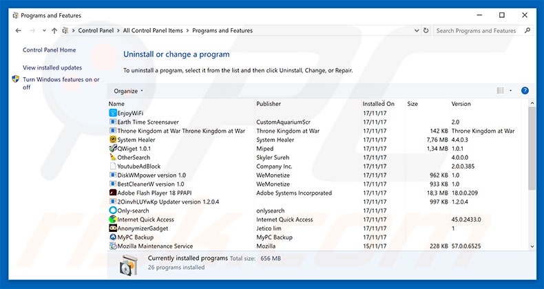 search.handy-tab.com browser hijacker uninstall via Control Panel