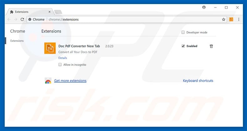 Removing home.docpdfconverter.com related Google Chrome extensions