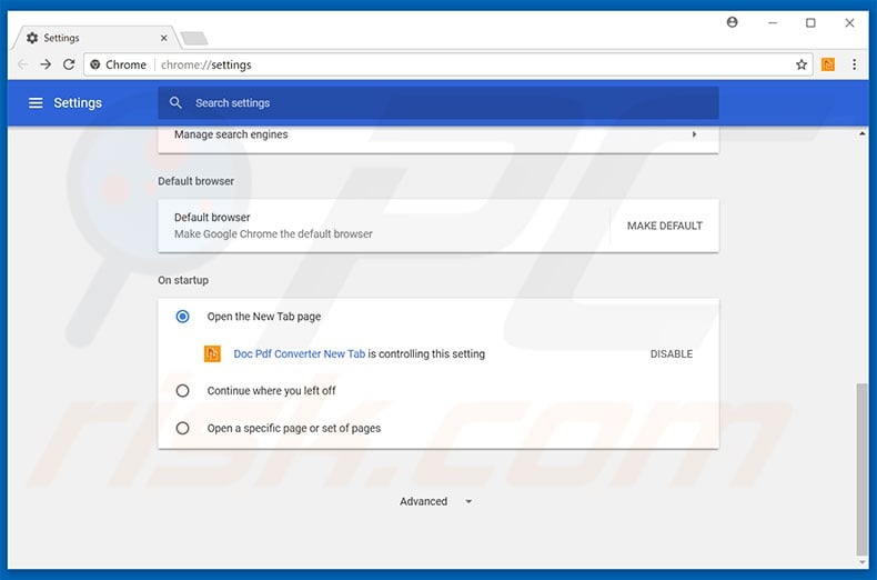 Removing home.docpdfconverter.com from Google Chrome homepage
